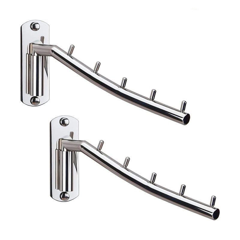 Zivisk 2 Pcs Folding Wall Mounted Clothes Suit Hangers Rack with Swing Arm Stainless Steel Heavy Duty Coat Hook for Bathroom  Bedroom  Laundry Room - Silver - Image 1
